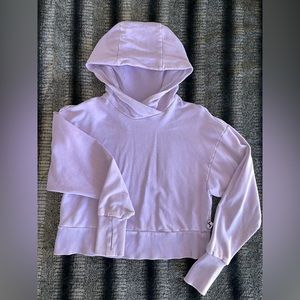 Lilac hoodie with thumb holes.